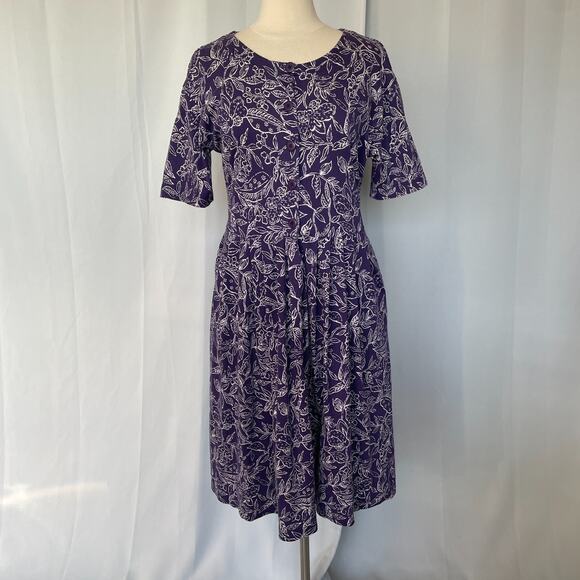 Vintage Midi Dress Size Medium Petite Purple White Floral A Line Button Cottage - Picture 2 of 15